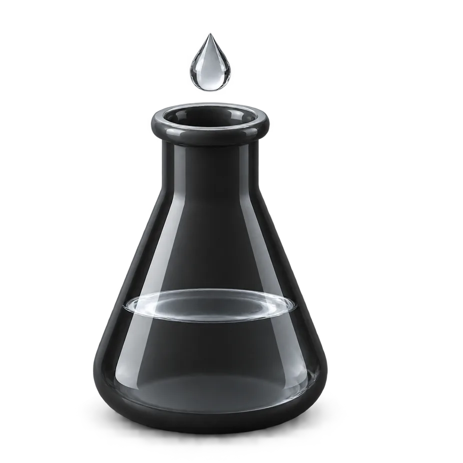 Laborkolben mit klarem Wasser als Symbol für die Labortests